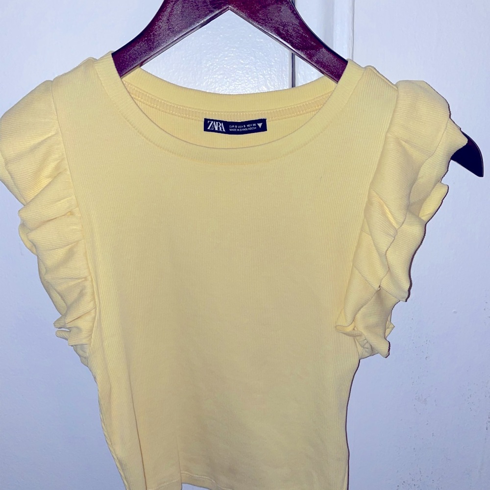 Zara yellow tshirt with ruffle sleeve